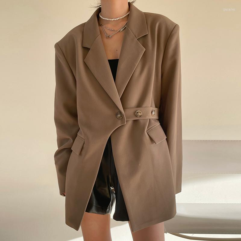 

Women's Suits Women's Long Sleeve Single Button Loose Blazer Jacket Spring Autumn High Street Pockets Suit Lady Cool Outwear Top, Khaki