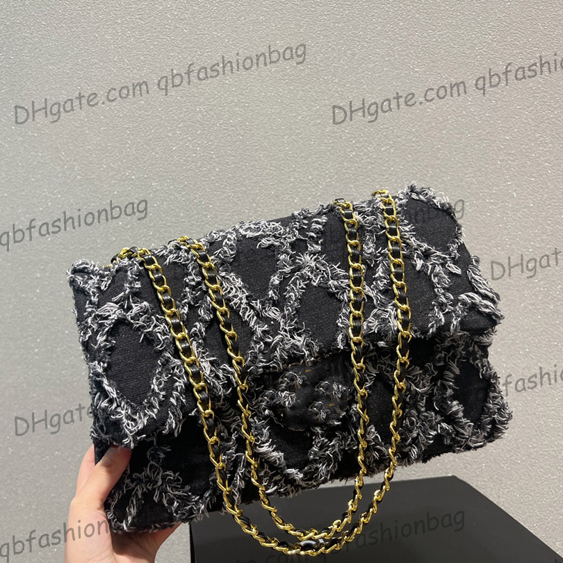 

Vinatge Womens Jumbo Denim Tassel Quilted Bags Classic Single Flap Cowboy Gold Metal Hardware Matelasse Chain Crossbody Shoulder Luxury Designer Handbags 30X20CM, Box