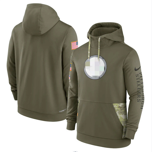 

Custom Men women youth Pittsburgh''Steelers''Olive 2022 Salute to Service Therma Performance Pullover Hoodie