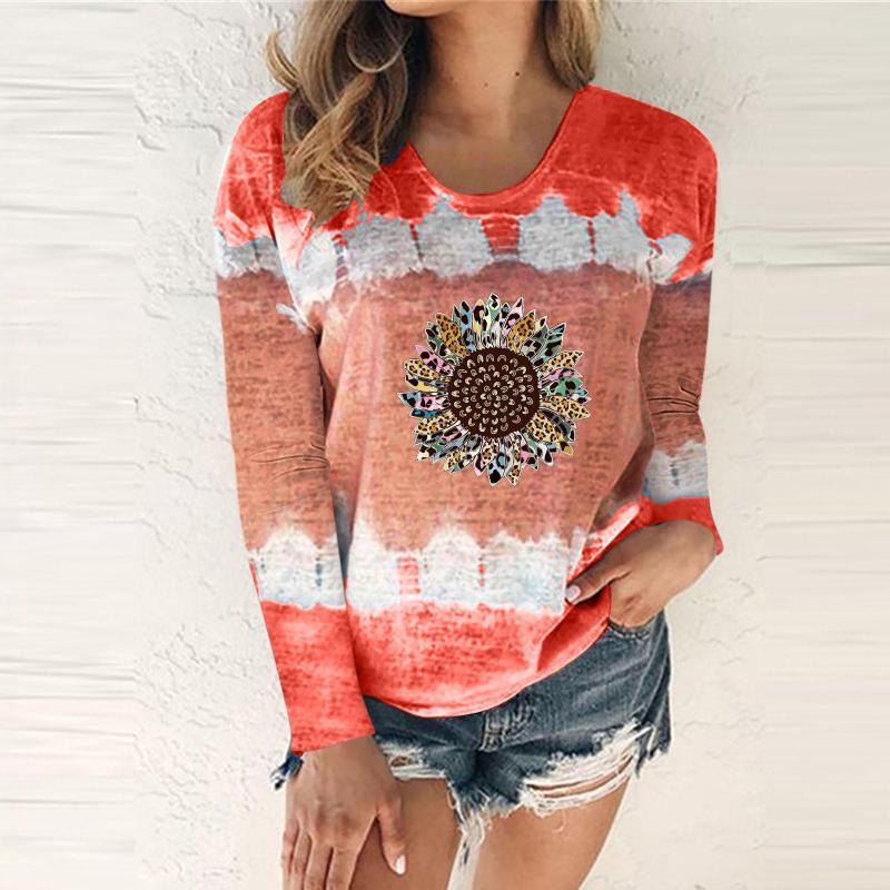

Women' T Shirts Womens Casual Fashion Round Neck Tie Dye Printing Long Sleeve Shirt Blouse Tops Top Women Loose, Black