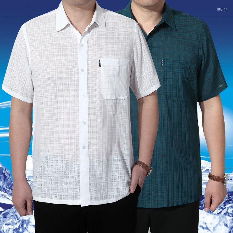 

Men's Polos 2022 Summer Middle Aged Men's Short Sleeve Plaid Business Polo Shirts Male Fashion Loose Oversized Casual Tops L203, Red