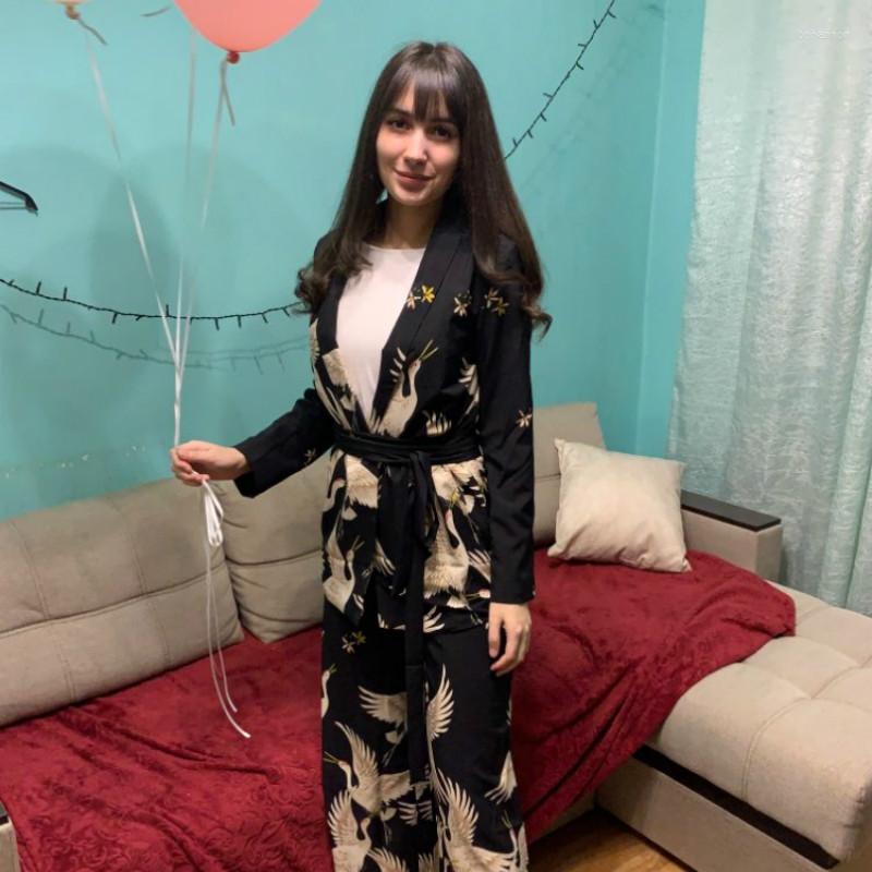 

Women' Tracksuits 2022 Spring Women Vintage Clothing Set Printed Blazer Wide Leg Retro Pant Female Bird Outfit Suit Women, Pants