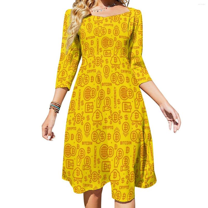 

Casual Dresses Yellow Logo Dress Cryptocurrency Beach Lady Sexy Square Collar Street Style Trendy Big Size 4XL 5XL, Style-2