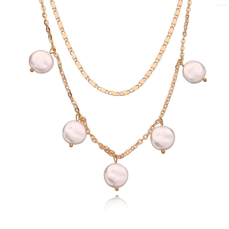 

Choker Renya Fashion Round Cake Baroque Pearl Charms Layered Necklace Water-Wave Chain For Women Girls Jewelry Accessories Gift