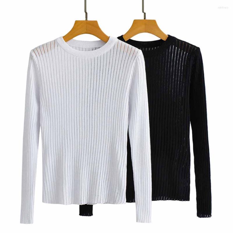 

Women' Blouses URMASZA2022 Women' Spring And Summer Fashion Two-color Knitted Ice Silk Thread Round Neck Top, Black