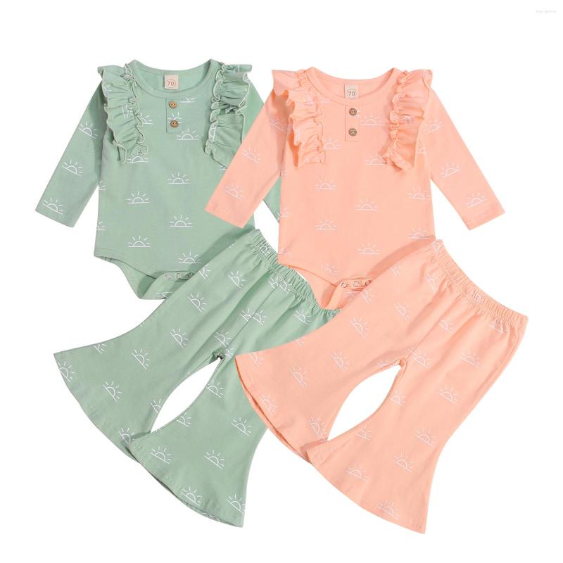 

Clothing Sets Infant Baby Girls Two-piece Clothes Set Sun Printed Pattern Long Sleeve Romper And Flared Pants, Pink