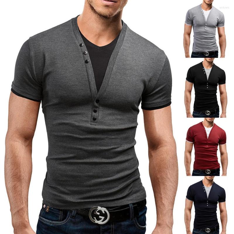 

Men's T Shirts Summer Men Short Sleeve T-shirt V-neck Casual Fake Two-piece Shirt Fashion British Style Male Slim Fit Solid Tees, Blue