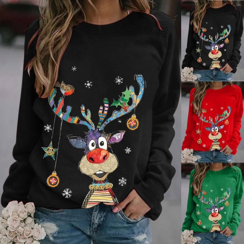 

Women's Sweaters Winter Christmas Women Sweater Elk Print Long Sleeve Sweatshirt O-Neck Cardigan Jumper Tops Clothes, Green