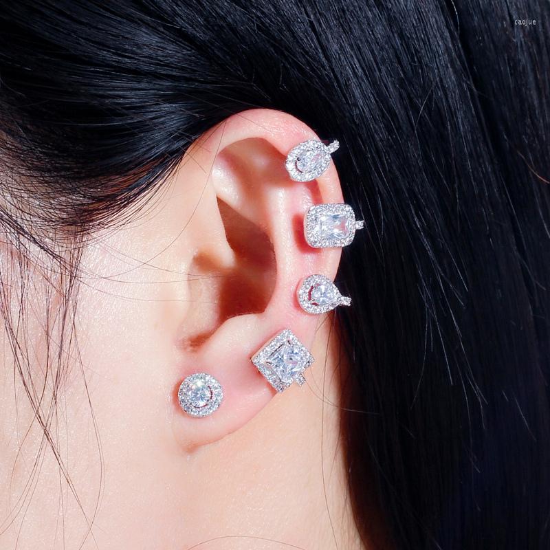 

Stud Earrings CWWZircons Asymmetrical Shiny White Cubic Zirconia Long Ear Climber For Women Unique Designer Brand Jewelry CZ724