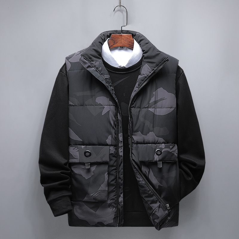 

Men's Vests Camouflage Cotton Vest Men'S Outside Wear A Waistcoat Trend Autumn And Winter Down Cotton Jacket Large Size Thickened Warm Coat 220930, Black