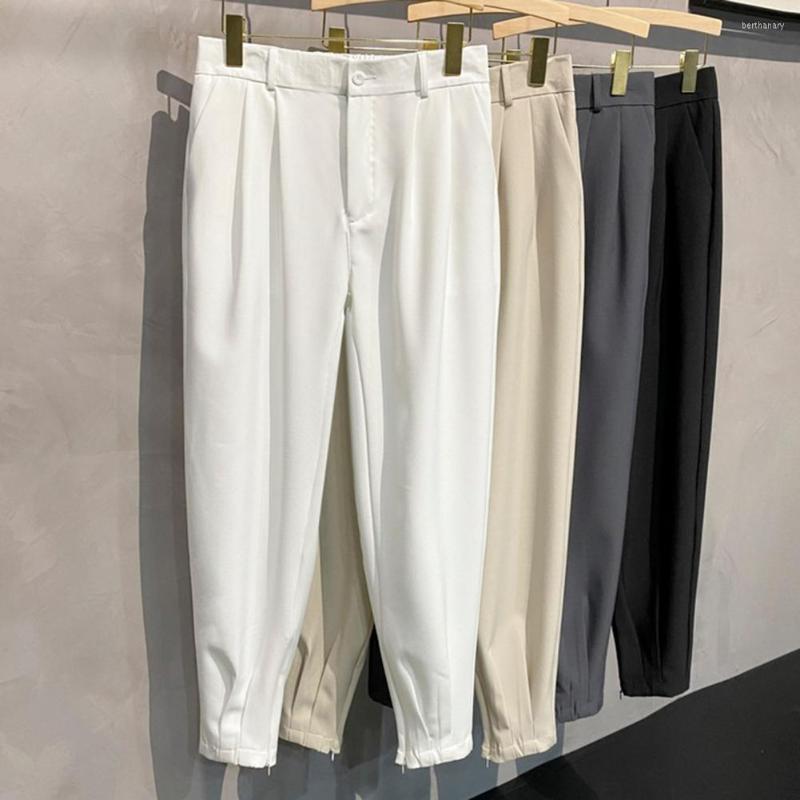 

Men's Pants Men Casual Trousers Fashion Leisure Mid-Rise Solid Ninth, Black