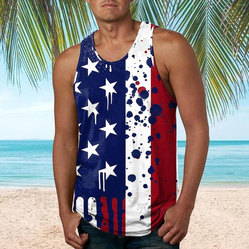 

Men's Tank Tops Men Bodybuilding Usa Star Flag Print Independence Day Beach O Neck Sleeveless Tee Summer Top Gym Clothing Sports Vest, Blue