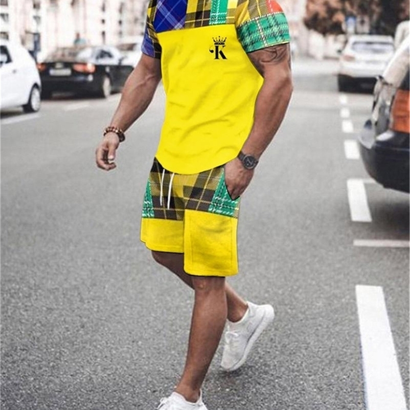 

Men's Tracksuits Men Trend Casual Beach Style Texture 3D Digital Printing T-shirt Shorts Suit 220930, Dq114