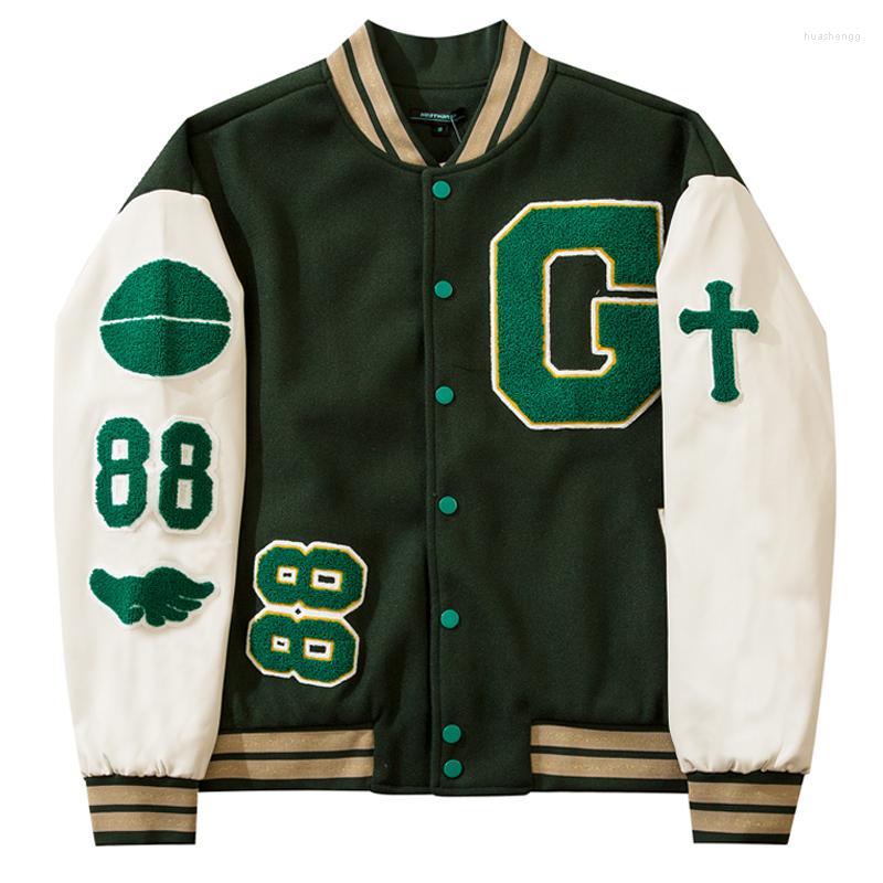 

Men' Jackets Men' Hip Hop Varsity Jacket Mens Furry Letters Block College Womens Harajuku Fashion Baseball CoatsMen, Green