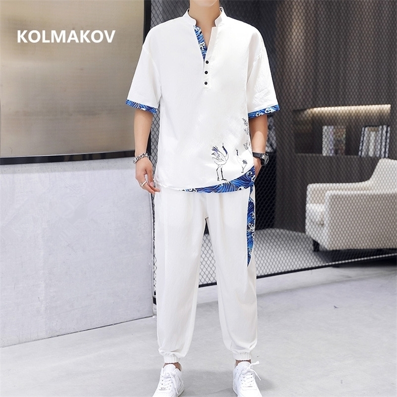 

Men's Tracksuits Shirt trousers summer printing men shirt Man Cotton shirts Short sleeve 's casual M-4XL 555 220930, White