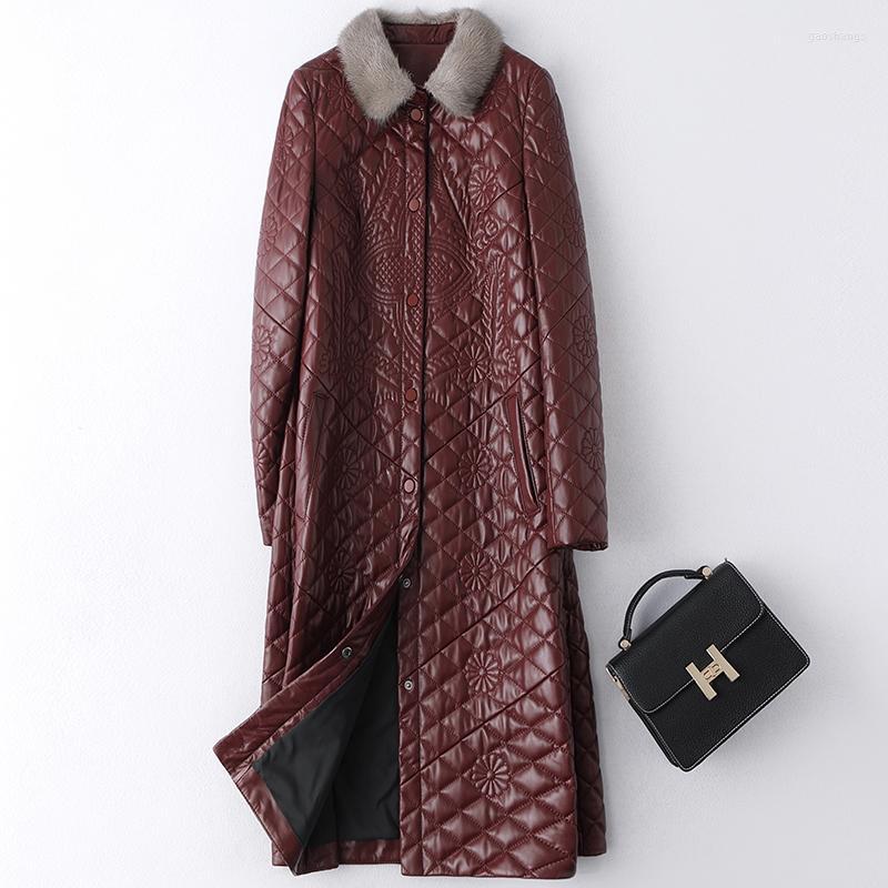 

Women's Leather Collar Real Coat Female Wool Jacket Autumn Winter Women Clothes 2022 Korean Genuine ZT5130 Women's & Faux, Wine red