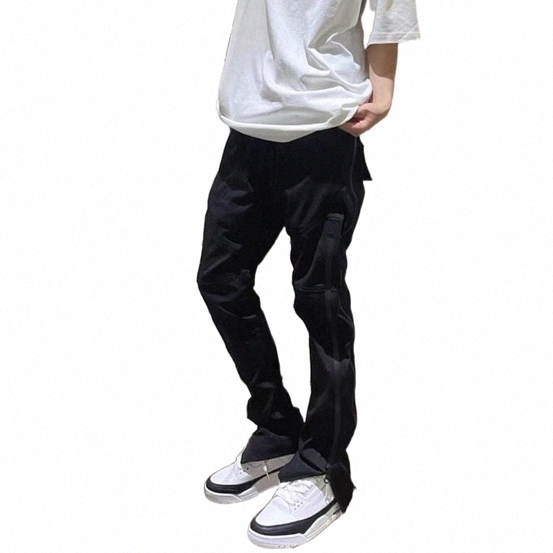 

men's Pants 2022ss Nylon Zipper Functional Splicing Casual Split Tooling Simplicity Style Loose Trend Men And Women Overalls TrousersMen's o4jQ#, Black