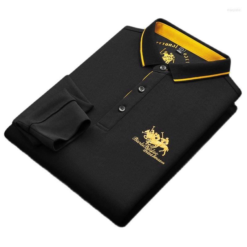 

Men's Polos Men's 2022 Polo For Men Fall Spot Cotton Embroidered Solid Color Long Sleeve Fitted Fashion Business Shirtpolo Homme
