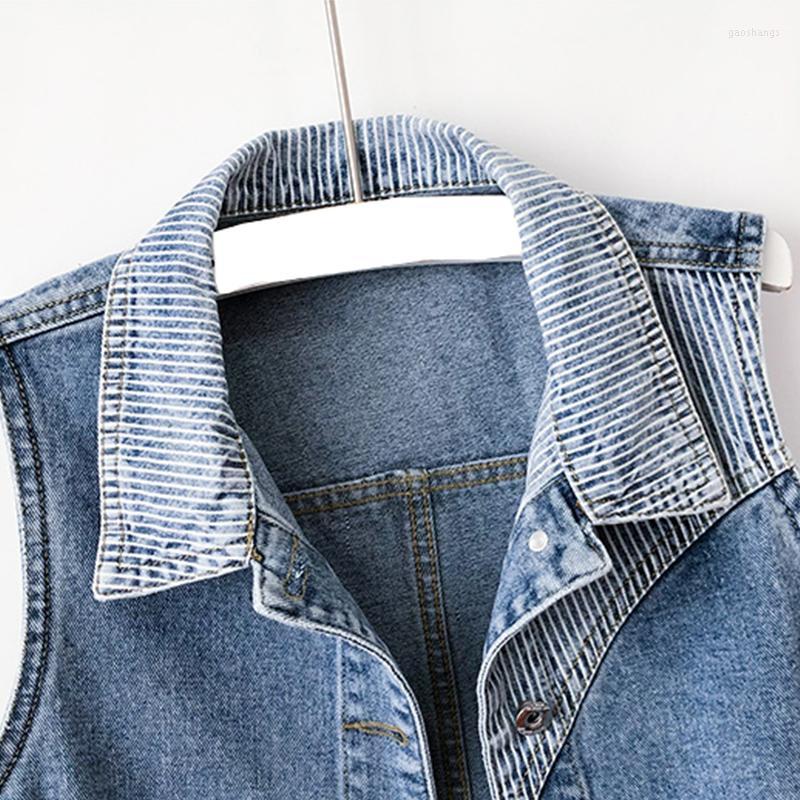 

Women' Vests Fashion Plus Size Women Clothes Striped Patchwork Denim Chaqueta Mujer 2022 Spring Sleeveless Short Turn-Down Collar Vest, Blue
