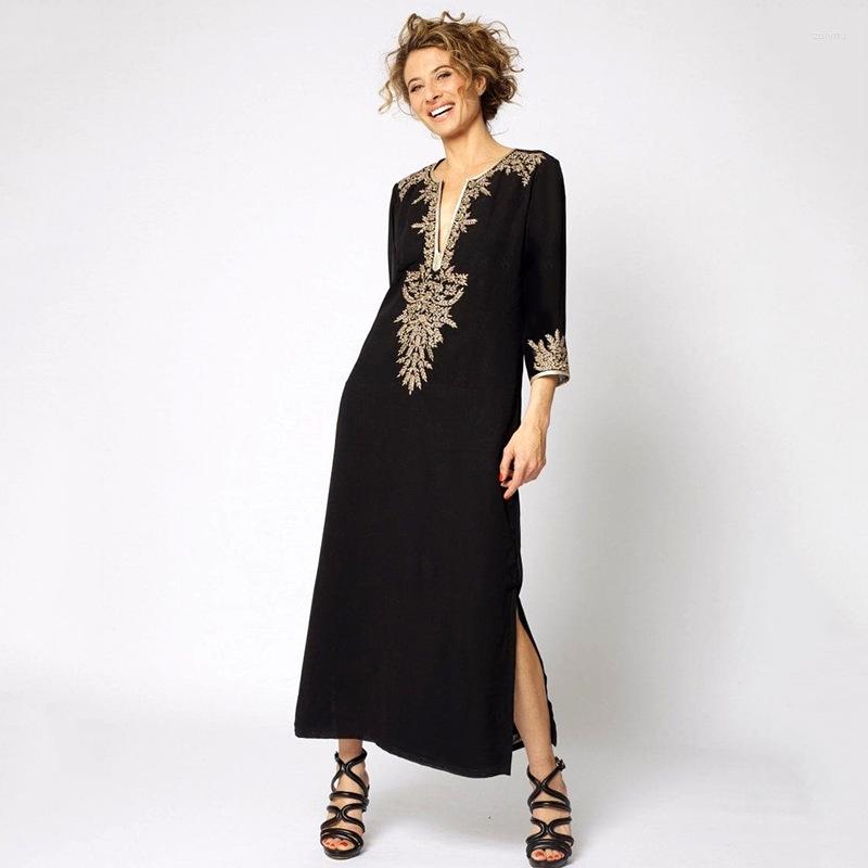 

Casual Dresses Summer Cotton Embroidered Split Skirt Beach Jacket Holiday Robe Bikini Long Blouse Dress Women, Black