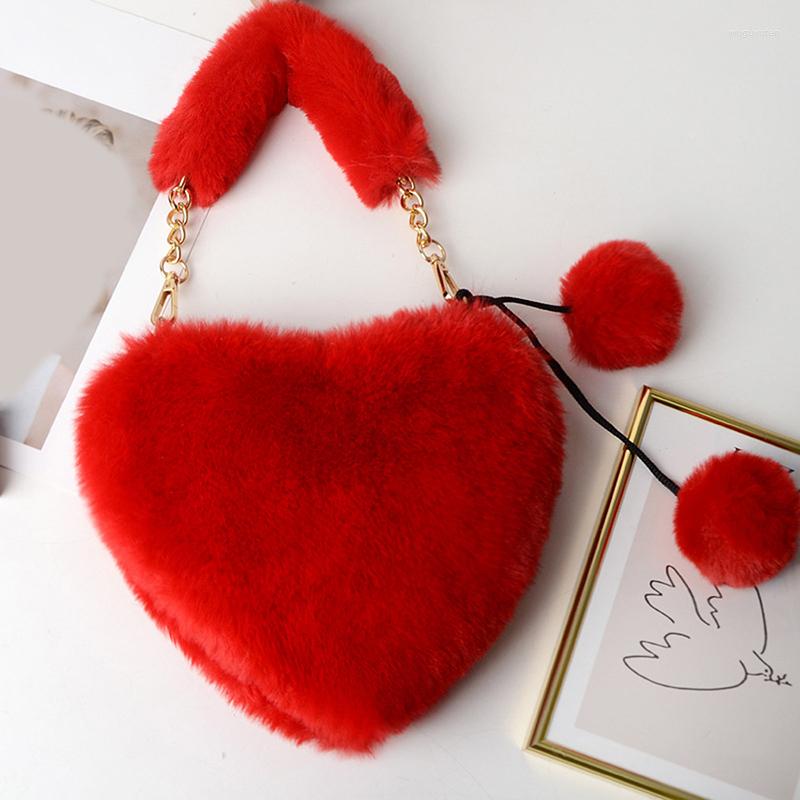 

Evening Bags 2022 Fashion Women's Heart Shaped Faux Fur Crossbody Wallet Purse Chain Shoulder Bag Lady Handbag, Khaki