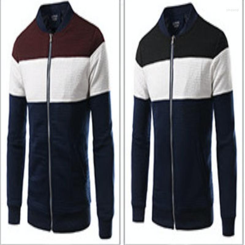 

Men's Hoodies Men's Color-blocking Knitted Cardigan Jacket Casual Spring And Autumn Thin Stand-up Collar Zipper Sweater, Black
