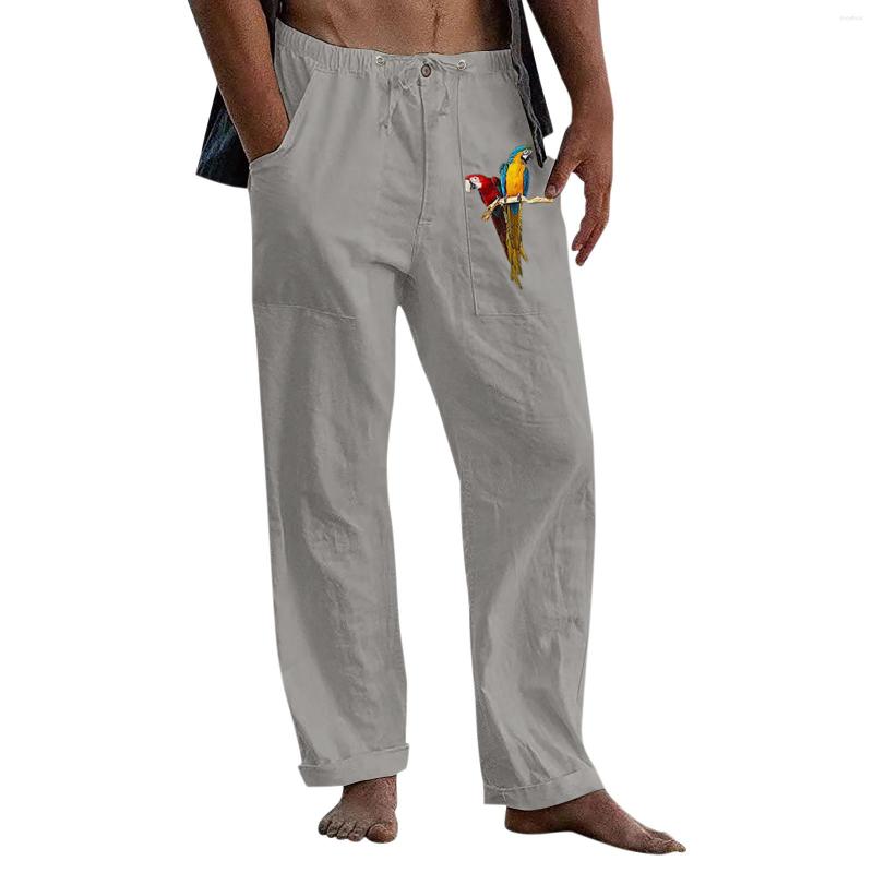 

Men's Pants Male Casual Parrot Print Trouser Full Length Button Pocket Drawstring Pant Sippers For Toddlers, Sky blue