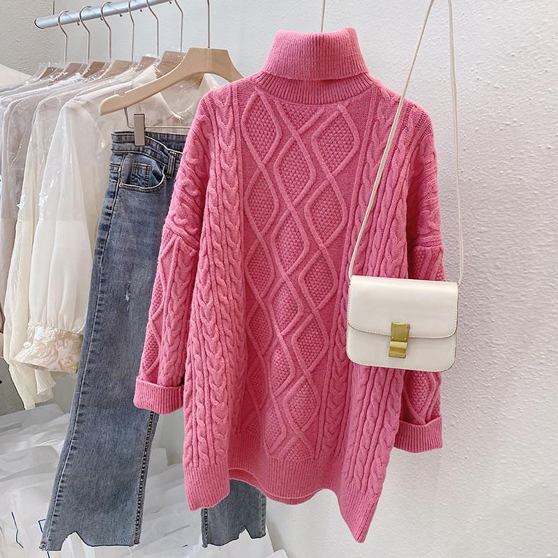 

Women' Sweaters Turtleneck Long Sleeve Loosesweater For Women Autumn Winter Twisted Pattern Pullover Jumper Lady Solid Color Knitting Top, Pink