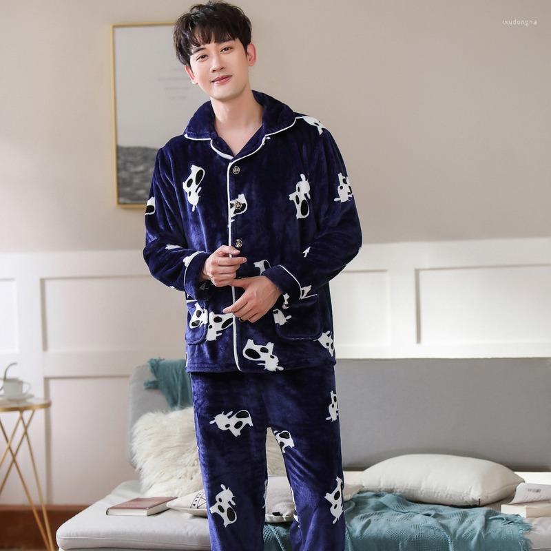 

Men's Sleepwear Winter Thicken Soft Flannel Pajamas Sets For Men Night Pijamas Male Long Sleeve Pyjamas Suit Casual Homewear, Pj301 color4