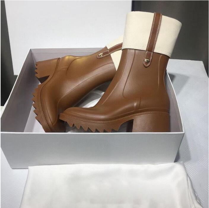 

2022 Women Betty Boots Tall Rain Boot Welly Shoes High Heels Pvc Rubber Beeled Platform Knee-High Black Waterproof Outdoor Rainshoes