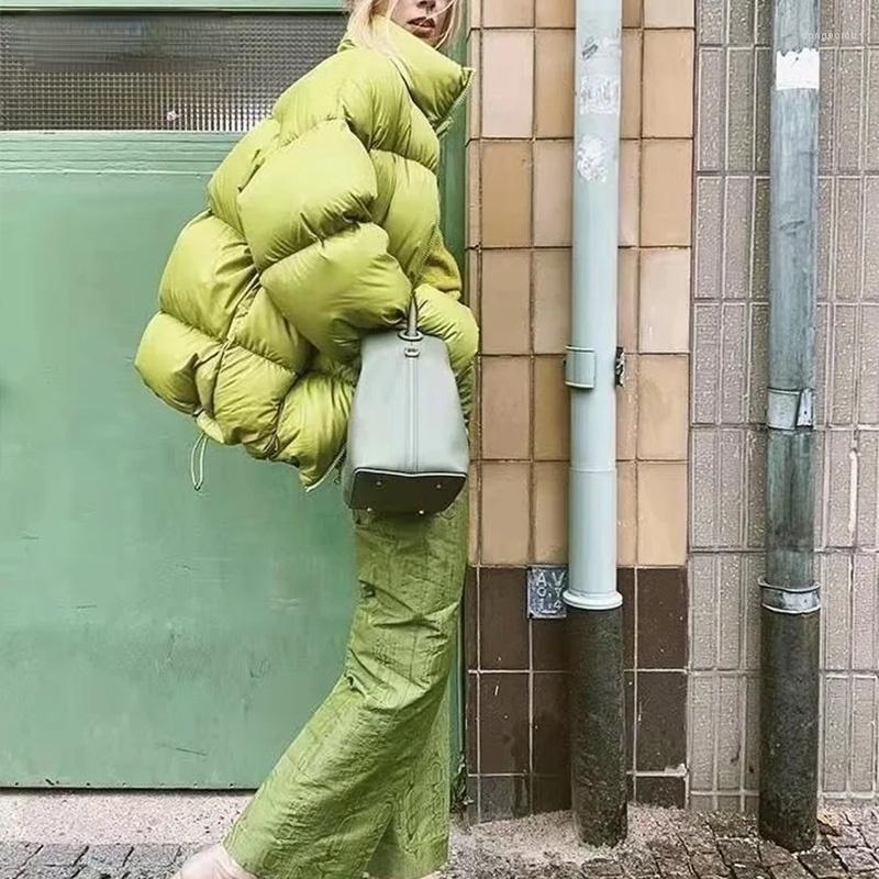 

Women' Trench Coats 2022 Women' Winter Fashion Luorescent Green Bright Jacket Warm Cotton Coat Women Long-sleeved Chic Casual Top