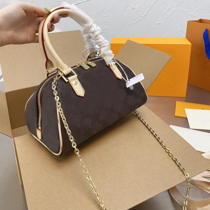 

2022 Crossbody Shoulder Bag Vintage Handbag Lady Tots Fashion Letter Cavas Genuine Leather Hand Bags Wallet Detchable Golden Chain, Brown