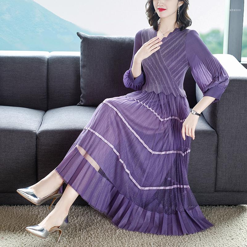 

Casual Dresses Fashion High-End Women's Purple Pleated Dress 2022 Fall Loose Tight Skirt Elegant Party Over-the-Knee Vestidos, Black