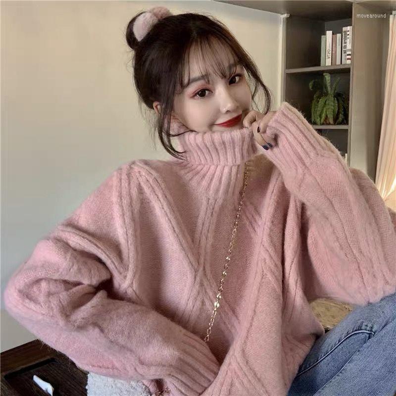 

Women's Sweaters High Neck Sweater Women's Autumn And Winter Loose Thickened Lazy Style Long Sleeve Twist Pullover, Green