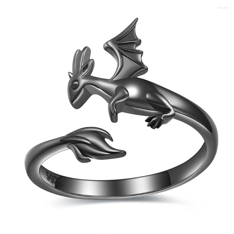 

Cluster Rings 925 Sterling Silver Animal Black Dragon Open Adjustable Wrap Thumb Dinosaur Ring Jewelry Mother's Day Gifts For Girl Women