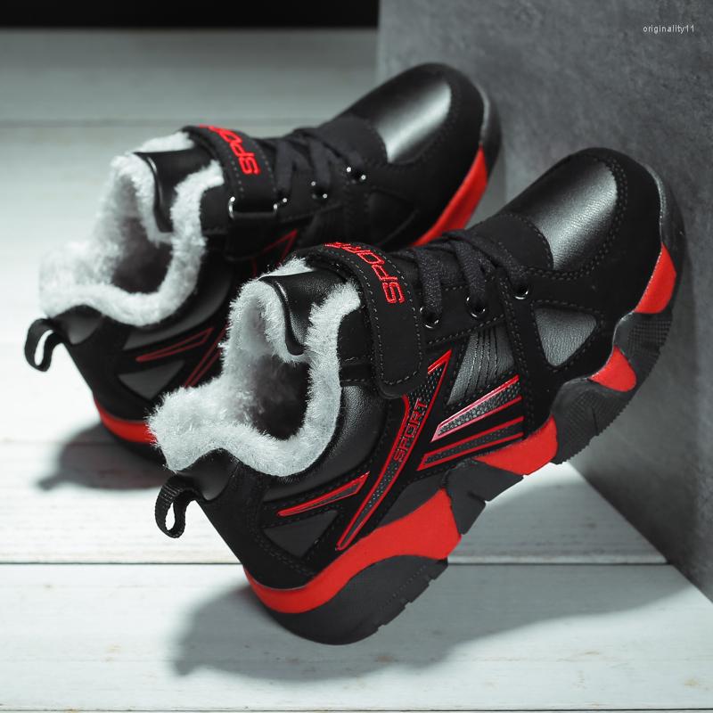 

Athletic Shoes Fashion Kids Sneakers Outdoor Children Sport Winter Plush Warm Boys Tennis Leather Non-slip Girls Snow 2022, Black