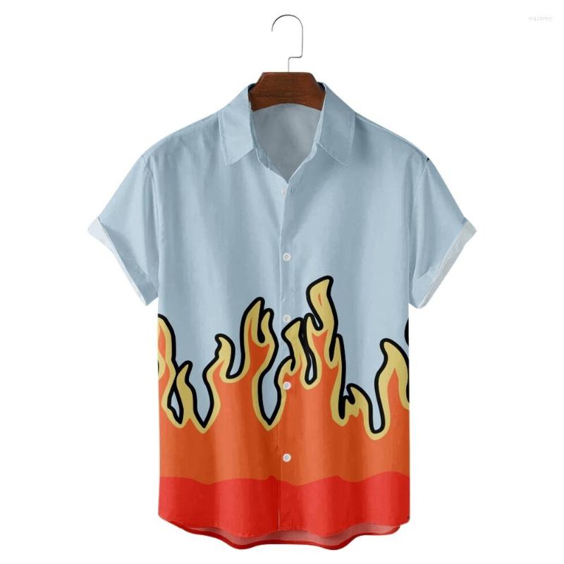 

Men's Casual Shirts 2022 American Vintage Flame Pattern Print Shirt Fashion Street HawaiiAn Men's Summer, 3m37