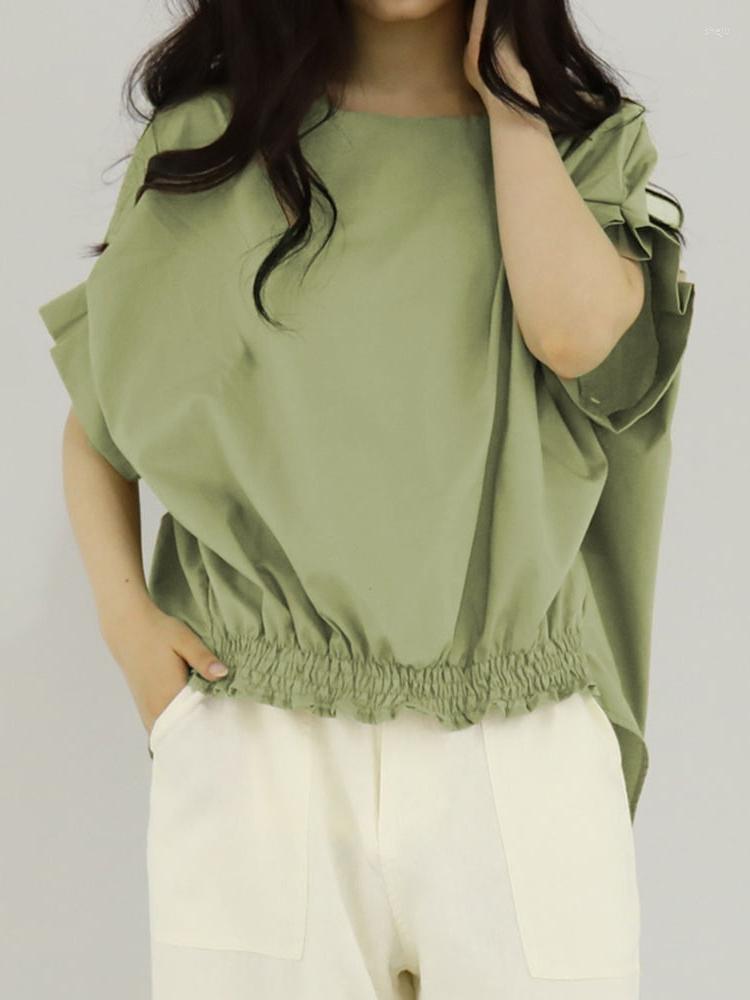 

Women's Blouses Gagarich Japanese Style Women Blusas Fashion Ins Short-sleeved Spring Summer Bow Pleated Front Short Lace O Neck Female, Light green