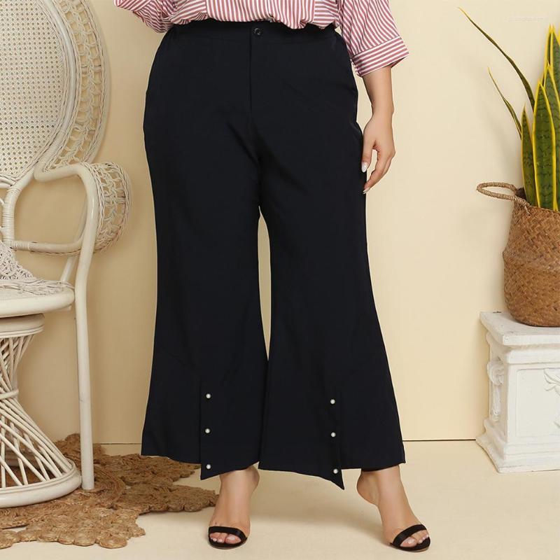 

Pants Plus Size Women Solid Casual Wide Leg Trousers Pocket Color Ladies Cropped XL - 4XL, Navy