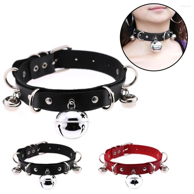 

Choker Black Goth Necklace For Women Punk Leather With Bell Statement Charm Necklaces 2022 Fashion Jewelry