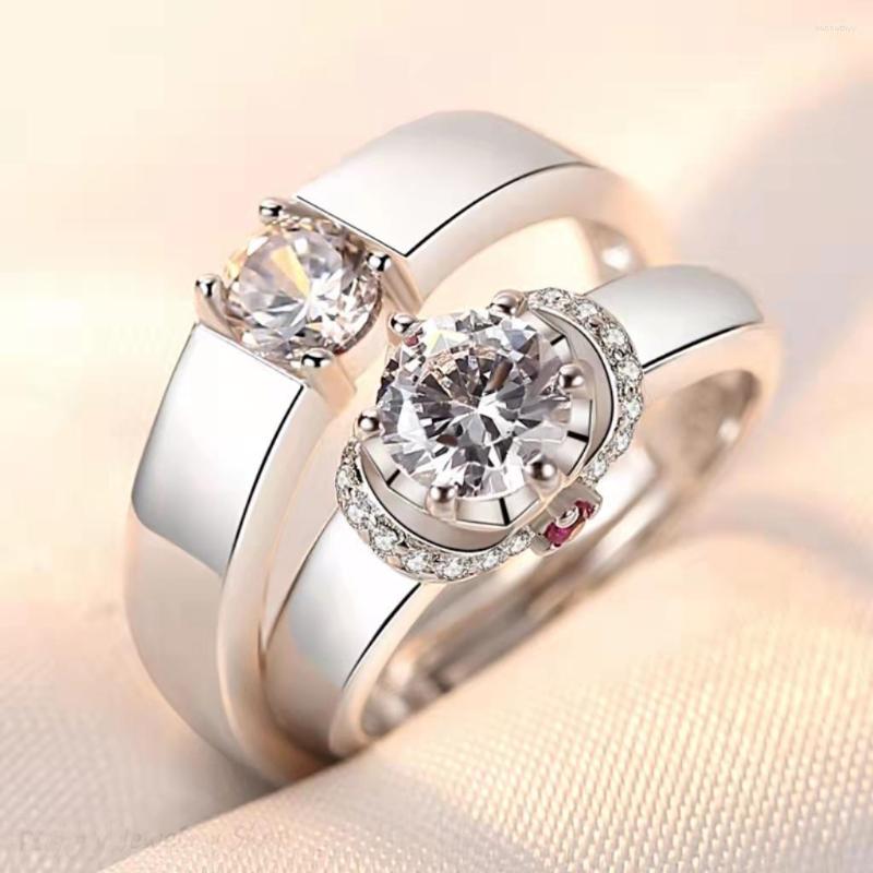 

Wedding Rings Couple Open Diamond Ring Set Zircon Simple Crown Design Elegant And Exquisite Men Women Party Jewelry