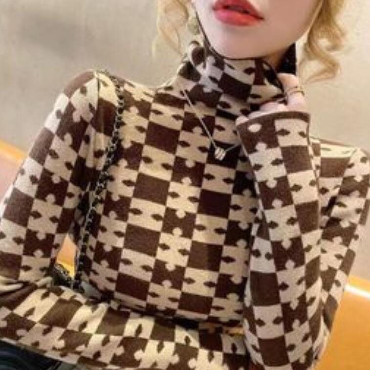 

Women's Sweaters Oversized Luxury Print Long Sleeve Warmth Half High Collar T Shirt Dress Tee Apple crop Tops, 12