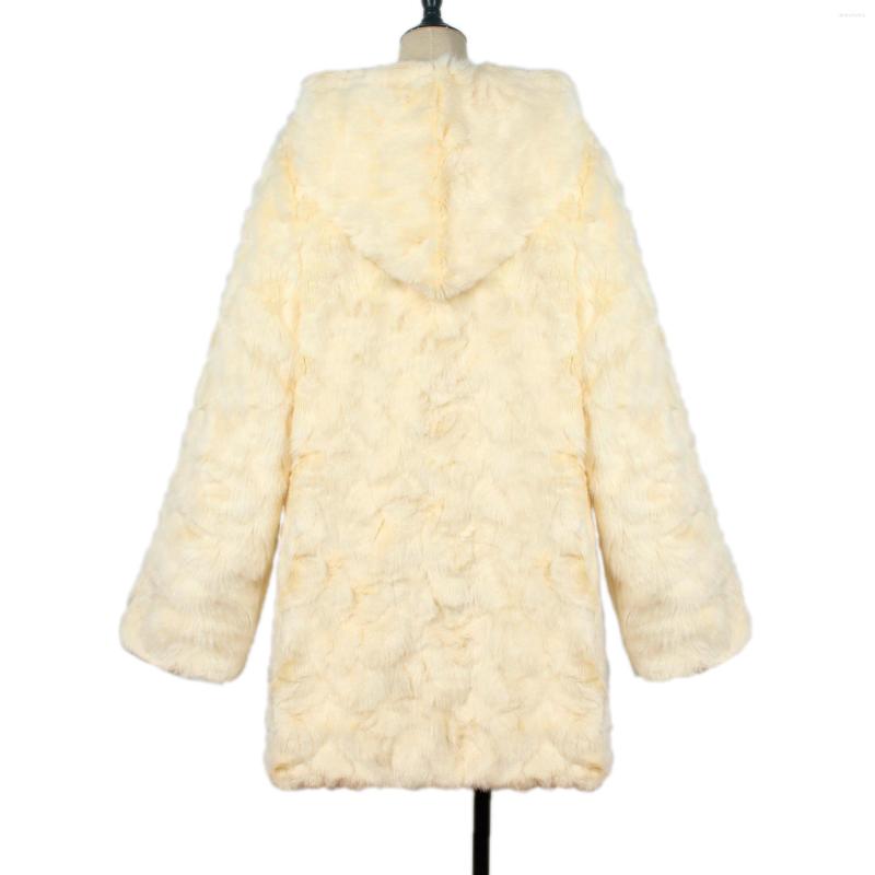 

Women' Fur 2022 Women Thick Warm Furry Coat With Hooded White Streetwear Winter Casual Solid Jacket Femme Fluffy Hairy