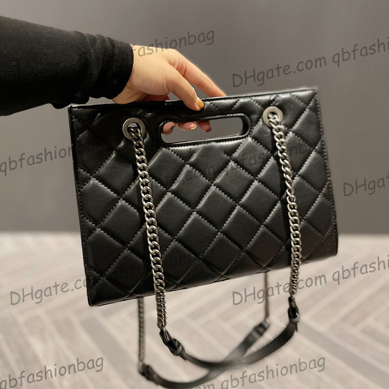 

Womens Vianteg Calfskin Top Handle Briefcase Bags Aged Silver Metal Chain Strap Crossbody Shoulder Large Capacity Turn Lock Suitcase Designer Jumbo Handbags 30CM, Box