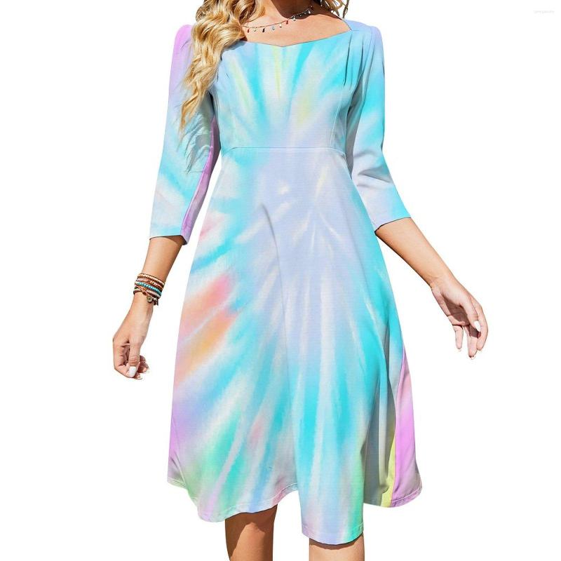 

Casual Dresses Tie Dye Dress Colorful Hippy Print Beach Summer Sexy Square Collar Aesthetic Pattern Large Size, Style-3