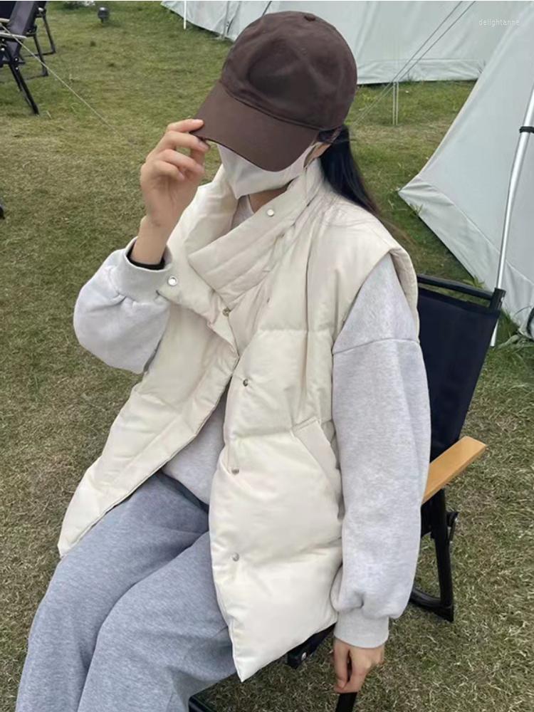 

Women's Vests 2022 Winter Women Jacket Vest 90% White Duck Down Warm Outerwear Solid Color Stand Collar Loose Coat Fashion Streetwear, Black
