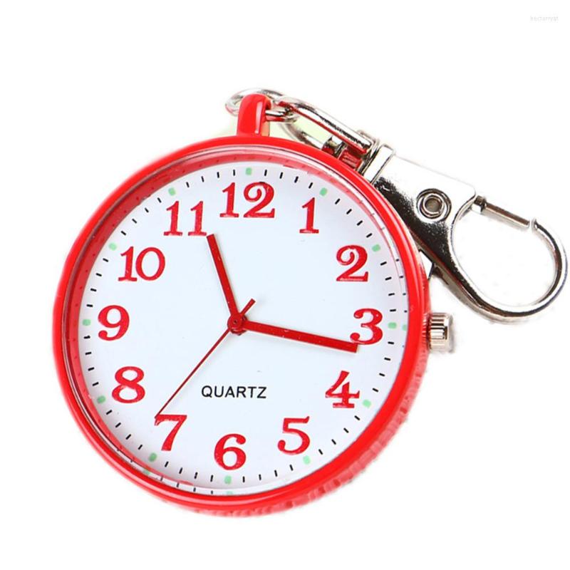 

Pocket Watches Quartz Watch Keychain Clocks Round Dial Portable Simple Pendant For Women Men AC889, Rose red