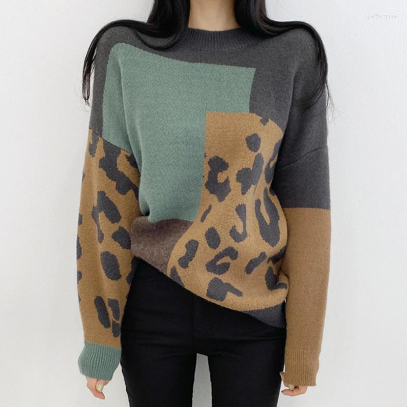 

Women's Sweaters Chic Women Leopard Patchwork Cashmere Sweater 2022 Winter Warm Thicken O-Neck Knitted Pullovers, Green jigsaw puzzle
