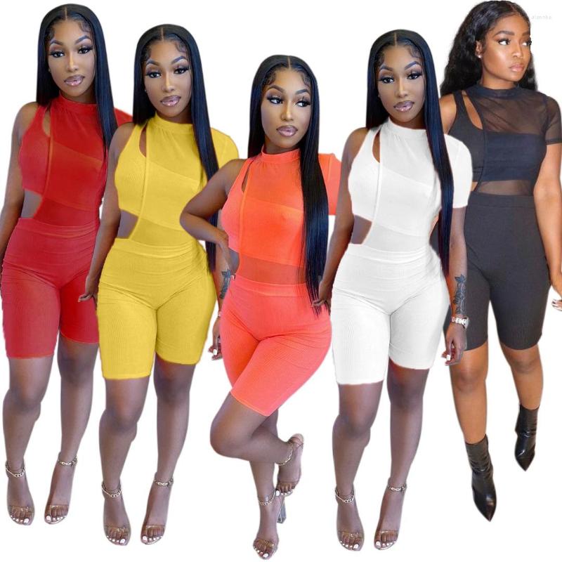 

Women' Tracksuits Ribbed Tracksuit 2XL Size Cut Out Side One Short Sleeve Playsuit And Strapless Crop Tops Matching Set Beach Outfits, Black