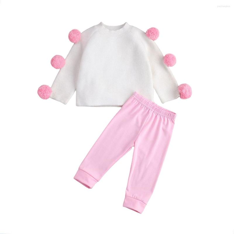 

Clothing Sets Children 2Pcs Outfit Set Baby Shoulder Ball Sweater Crew Neck Long Sleeve Pullover Side Stripe Pants For Girls 1-6T, Picture shown